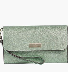 Kate Spade Kenzie Medium Flap Wristlet Seafoam Green Glitter New in Box KK332